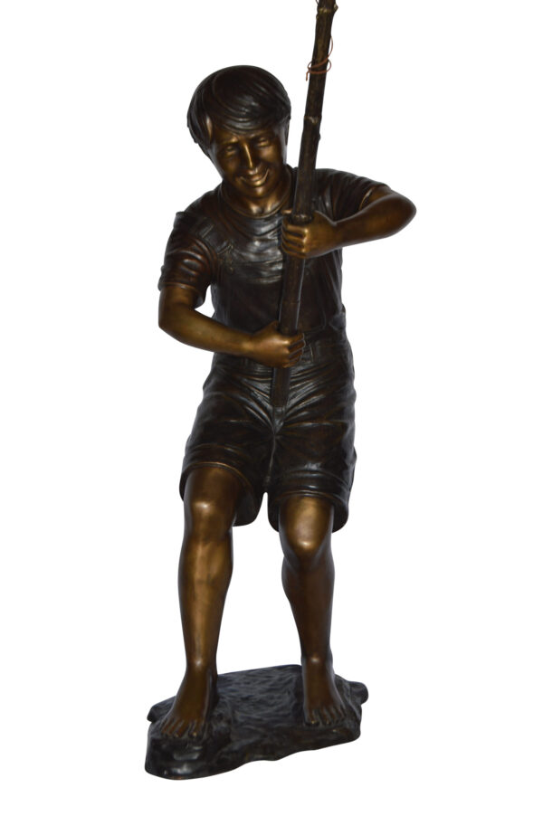 A Young Boy Fishing Bronze Statue - Size: 16"L x 54"W x 62"H. - Image 2