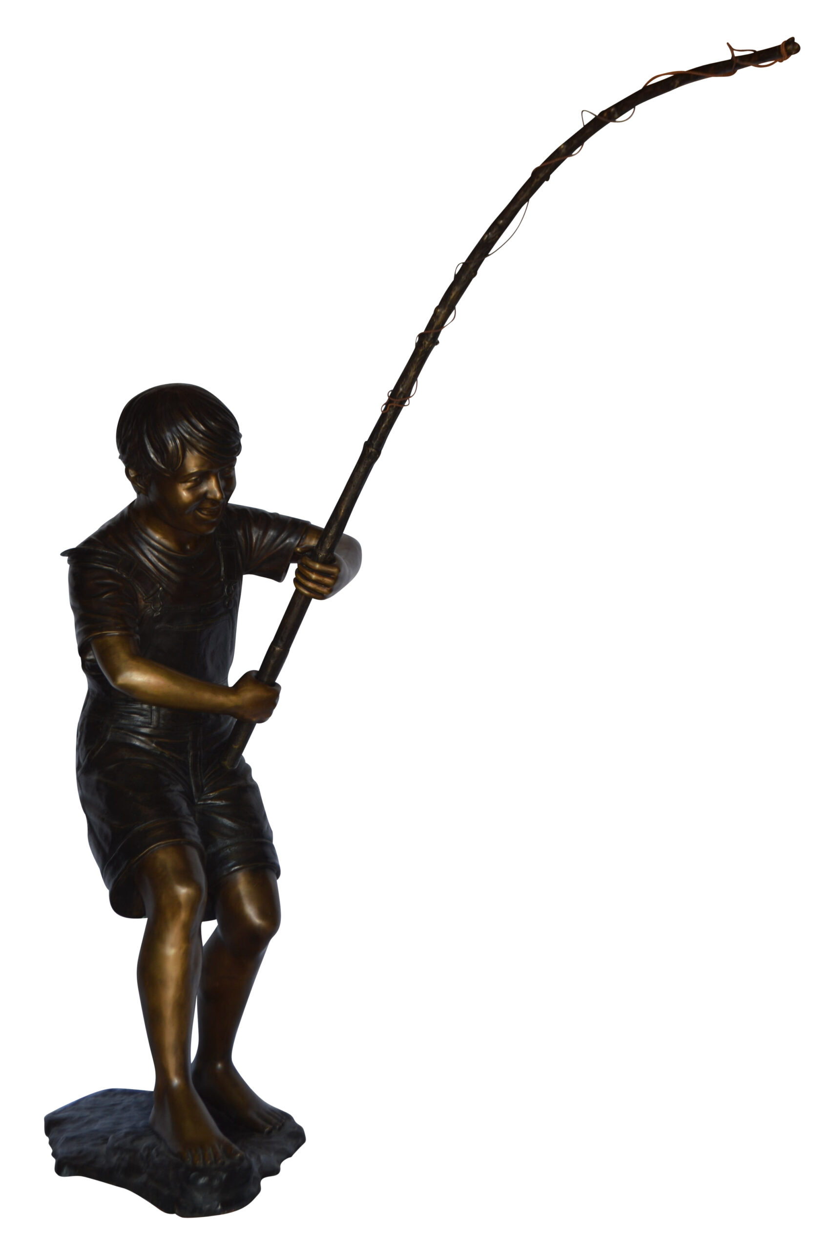 A Young Boy Fishing Bronze Statue - Size: 16L x 54W x 62H. - NiFAO
