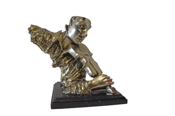 Man Playing the Violin Bronze Statue, Silver Finish - Size: 12"L x 9"W x 11"H.