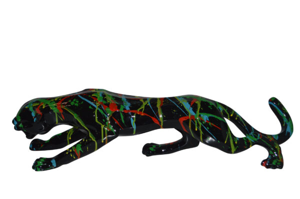 Modern Art Black Jaguar mixed colors Resin Statue - Size: 27"L x 7"W x 7"H.