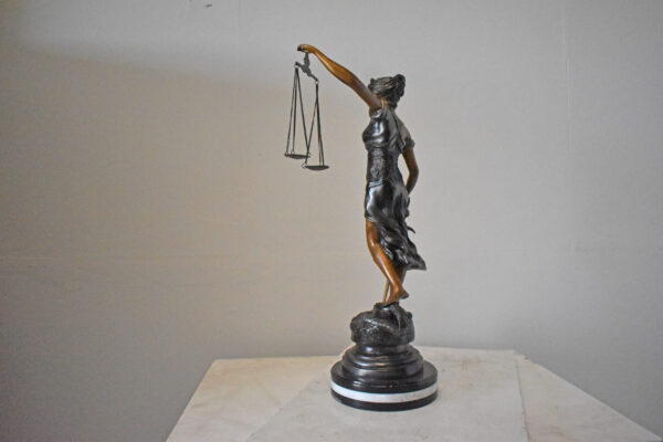 Lady Justice bronze statue mounted on a marble - Size: 14"L x 16"W x 32"H. - Image 4