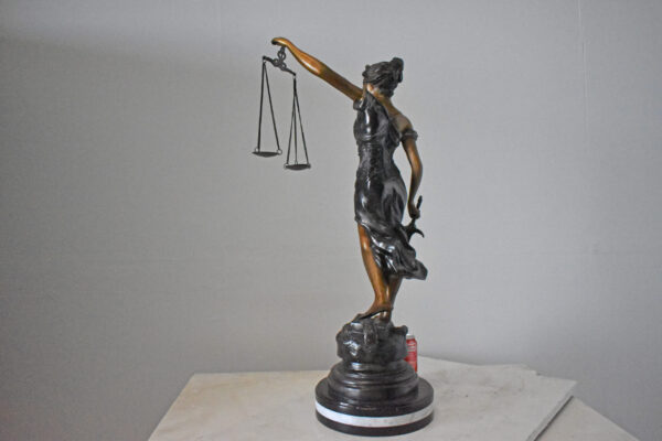 Lady Justice bronze statue mounted on a marble - Size: 14"L x 16"W x 32"H. - Image 5