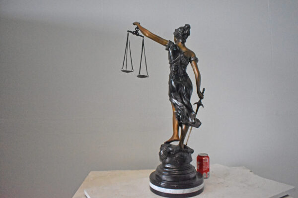 Lady Justice bronze statue mounted on a marble - Size: 14"L x 16"W x 32"H. - Image 6