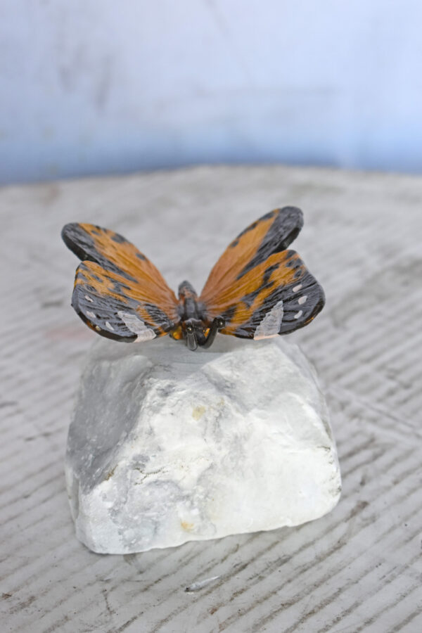 Orange Butterfly made of Bronze mounted on a rock - Size: 5"L x 5"W x 4"H. - Image 3