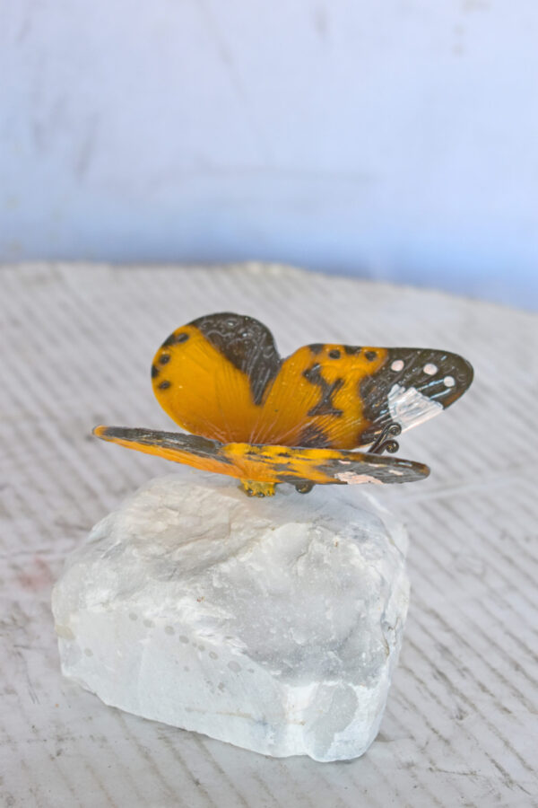 Orange Butterfly made of Bronze mounted on a rock - Size: 5"L x 5"W x 4"H. - Image 5