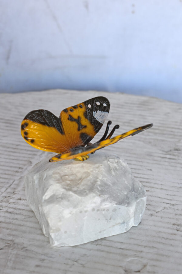 Orange Butterfly made of Bronze mounted on a rock - Size: 5"L x 5"W x 4"H. - Image 6