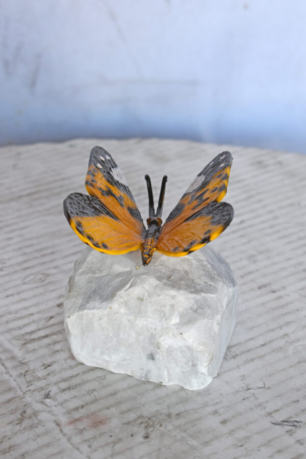 Orange Butterfly made of Bronze mounted on a rock - Size: 5"L x 5"W x 4"H. - Image 7