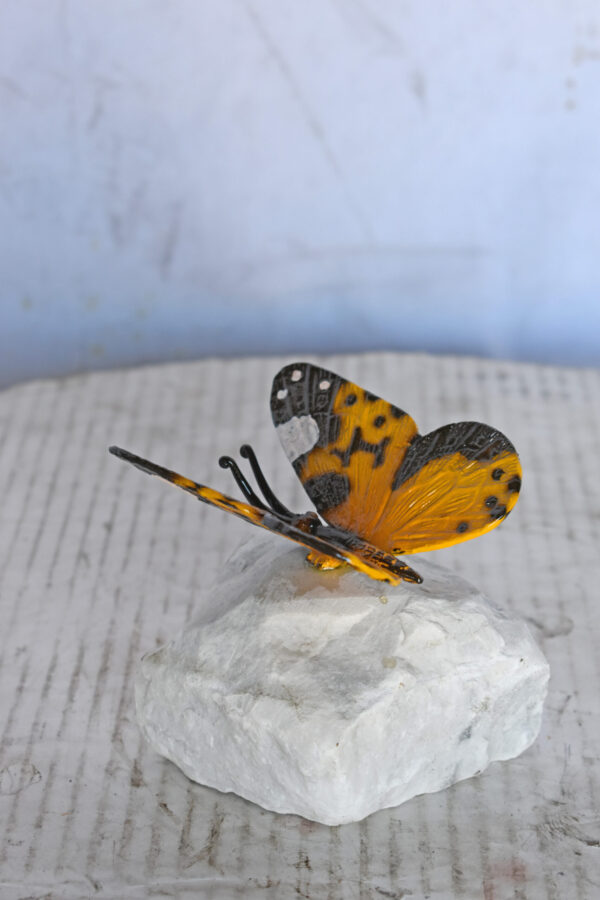 Orange Butterfly made of Bronze mounted on a rock - Size: 5"L x 5"W x 4"H. - Image 8