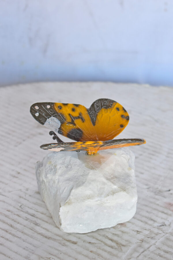 Orange Butterfly made of Bronze mounted on a rock - Size: 5"L x 5"W x 4"H. - Image 9