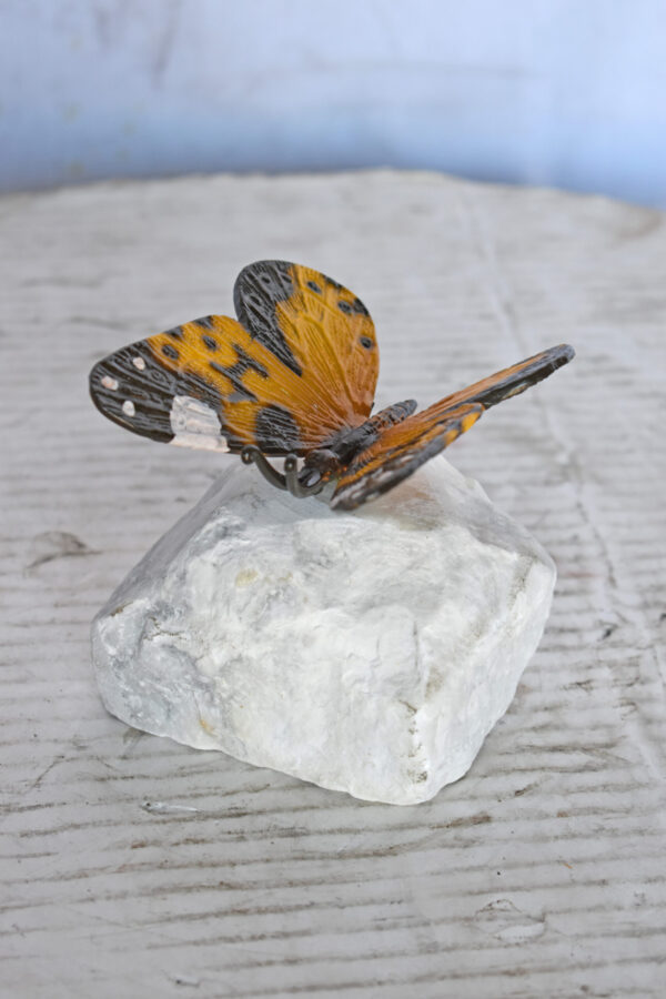 Orange Butterfly made of Bronze mounted on a rock - Size: 5"L x 5"W x 4"H. - Image 10