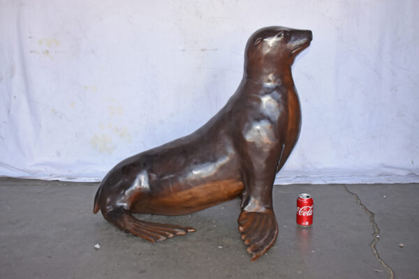 Perched Life Size Seal bronze statue - Size: 40"L x 35"W x 31"H. - Image 4