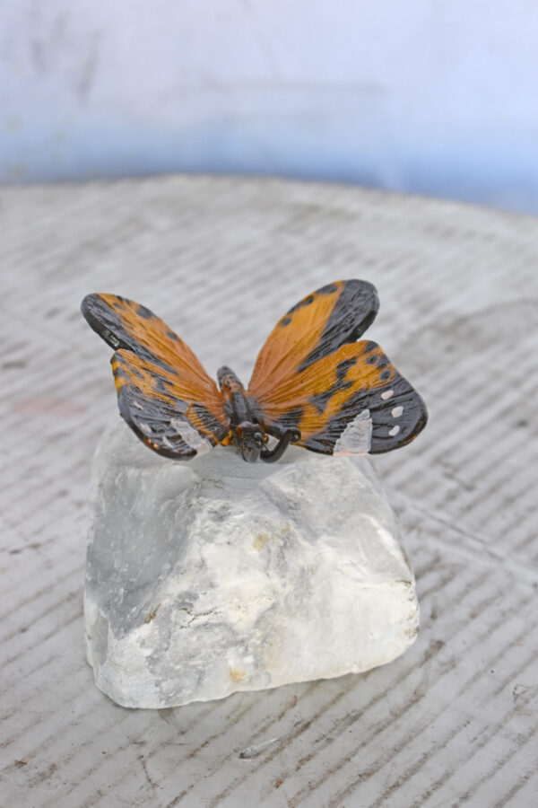 Orange Butterfly made of Bronze mounted on a rock - Size: 5"L x 5"W x 4"H. - Image 11
