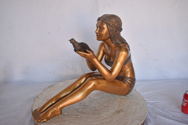 Young Beautiful Girl Helping A Bird Fly - Size: 22"L x 7"W x 18"H. - Image 3