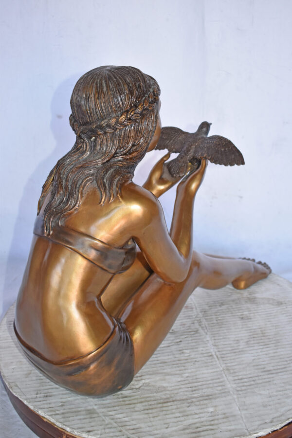 Young Beautiful Girl Helping A Bird Fly - Size: 22"L x 7"W x 18"H. - Image 7