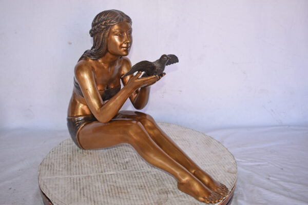 Young Beautiful Girl Helping A Bird Fly - Size: 22"L x 7"W x 18"H. - Image 10