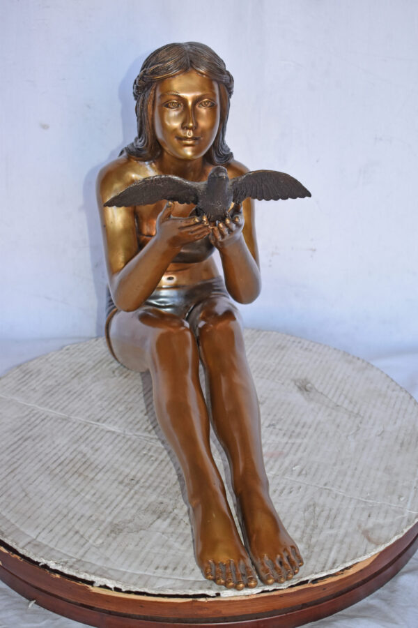 Young Beautiful Girl Helping A Bird Fly - Size: 22"L x 7"W x 18"H. - Image 11