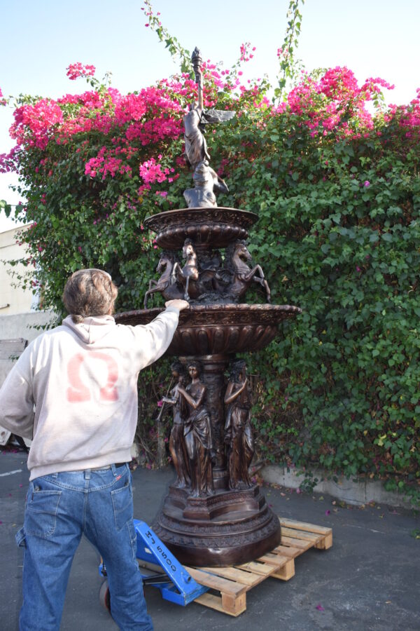 Eleven feet tall Bronze, Tiered Outdoor Fountain - Size: 51"L x 51"W x 138"H. - Image 3