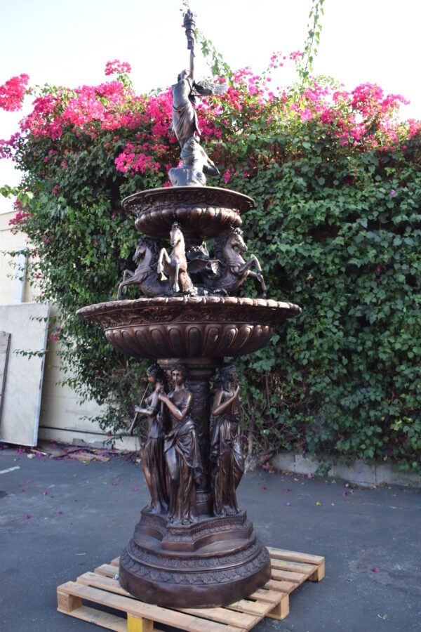 Eleven feet tall Bronze, Tiered Outdoor Fountain - Size: 51"L x 51"W x 138"H. - Image 4