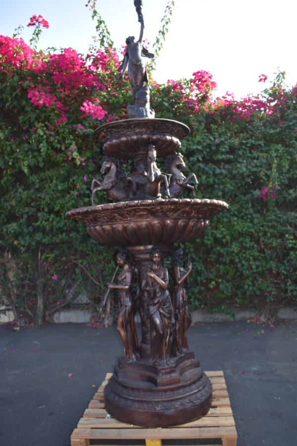 Eleven feet tall Bronze, Tiered Outdoor Fountain - Size: 51"L x 51"W x 138"H. - Image 5