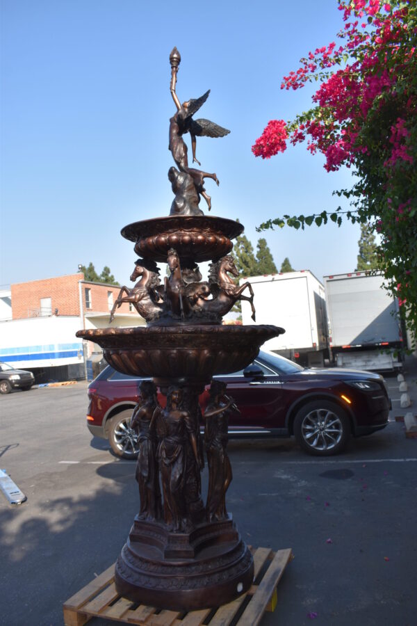 Eleven feet tall Bronze, Tiered Outdoor Fountain - Size: 51"L x 51"W x 138"H. - Image 7