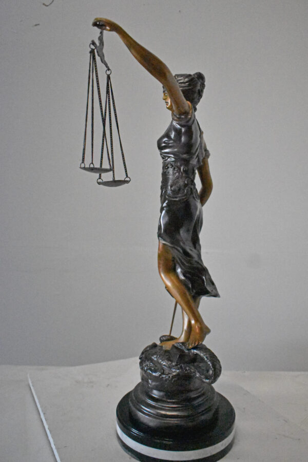 Lady Justice bronze statue mounted on a marble - Size: 14"L x 16"W x 32"H. - Image 7