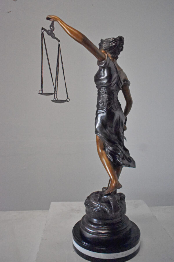 Lady Justice bronze statue mounted on a marble - Size: 14"L x 16"W x 32"H. - Image 8