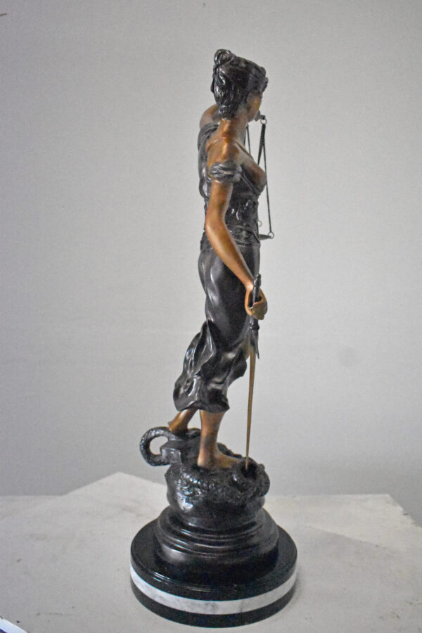Lady Justice bronze statue mounted on a marble - Size: 14"L x 16"W x 32"H. - Image 9