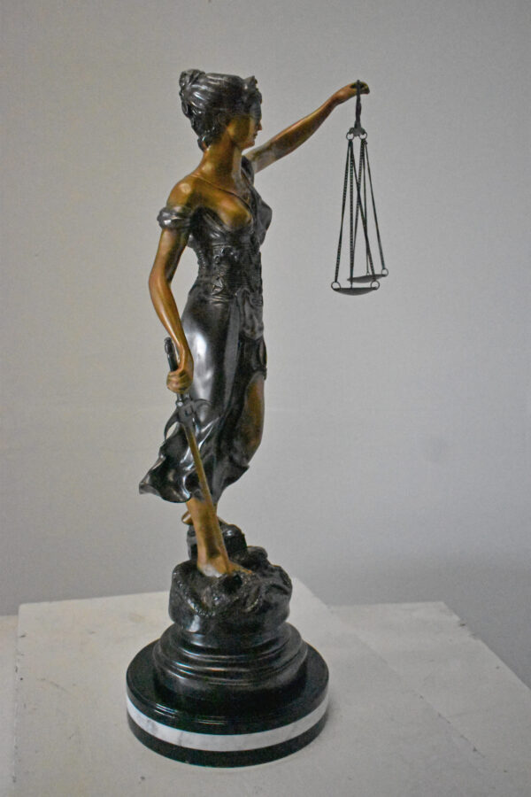 Lady Justice bronze statue mounted on a marble - Size: 14"L x 16"W x 32"H. - Image 10