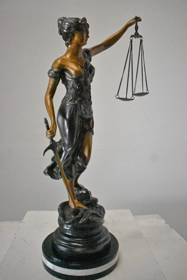 Lady Justice bronze statue mounted on a marble - Size: 14"L x 16"W x 32"H. - Image 11