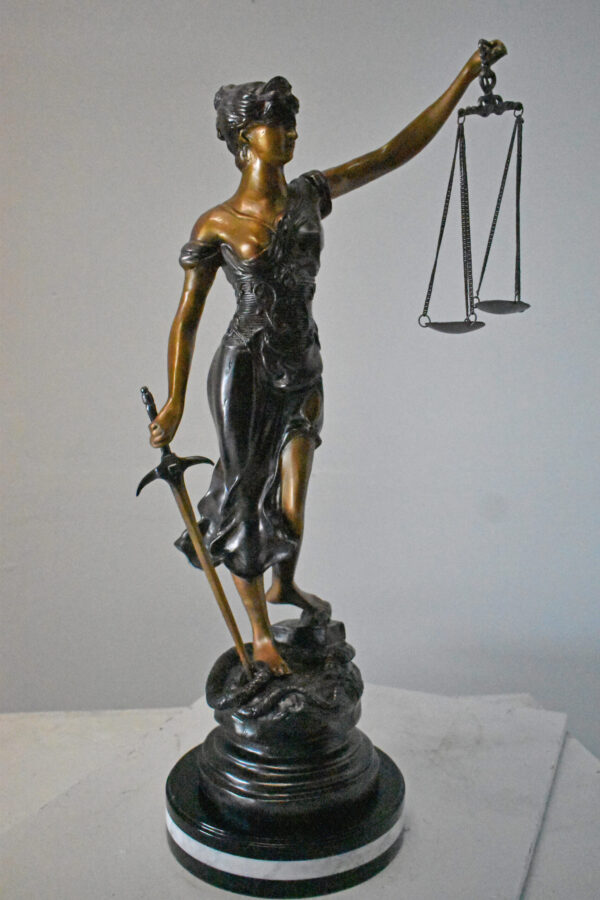 Lady Justice bronze statue mounted on a marble - Size: 14"L x 16"W x 32"H. - Image 12