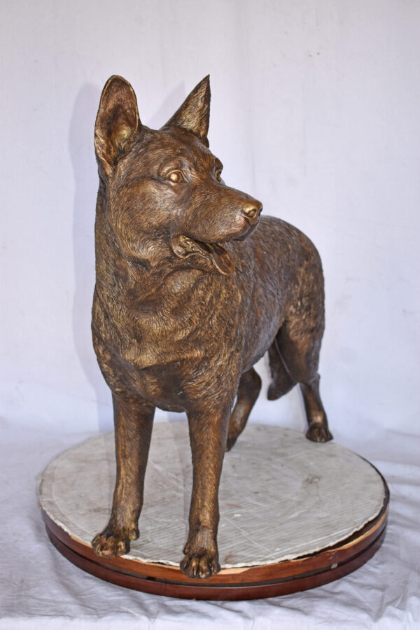 German Shepherd Alsatian Standing dog bronze statue - Size: 28"L x 6"W x 27"H. - Image 6