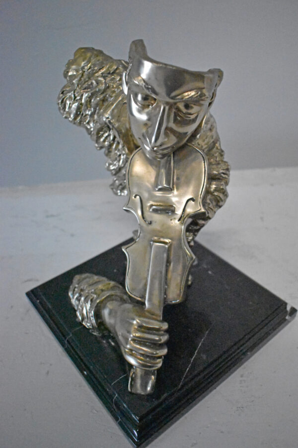 Man Playing the Violin Bronze Statue, Silver Finish - Size: 12"L x 9"W x 11"H. - Image 3