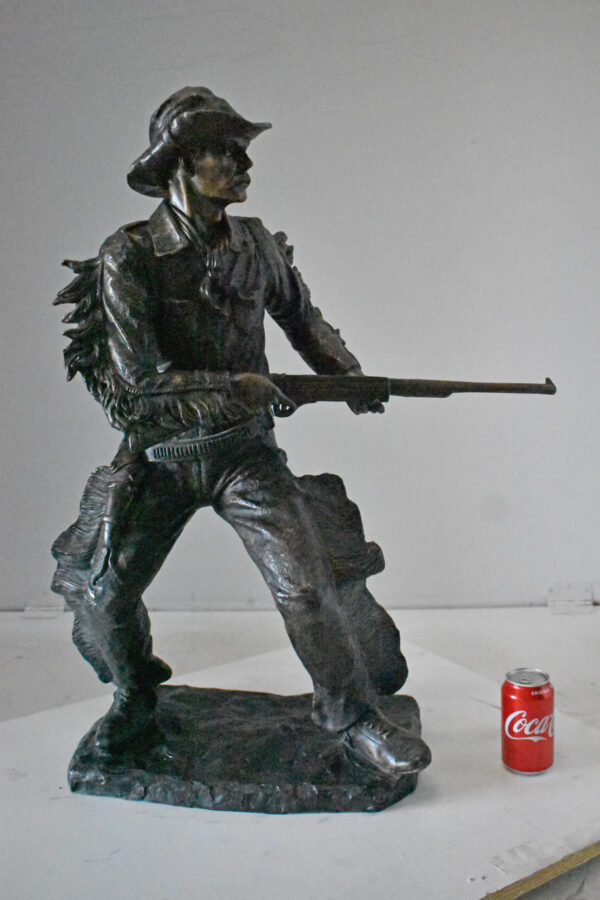 Cowboy with His Gun Bronze Statue - Size: 26"L x 13"W x 33"H. - Image 3