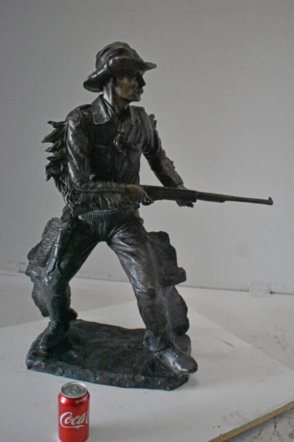 Cowboy with His Gun Bronze Statue - Size: 26"L x 13"W x 33"H. - Image 4