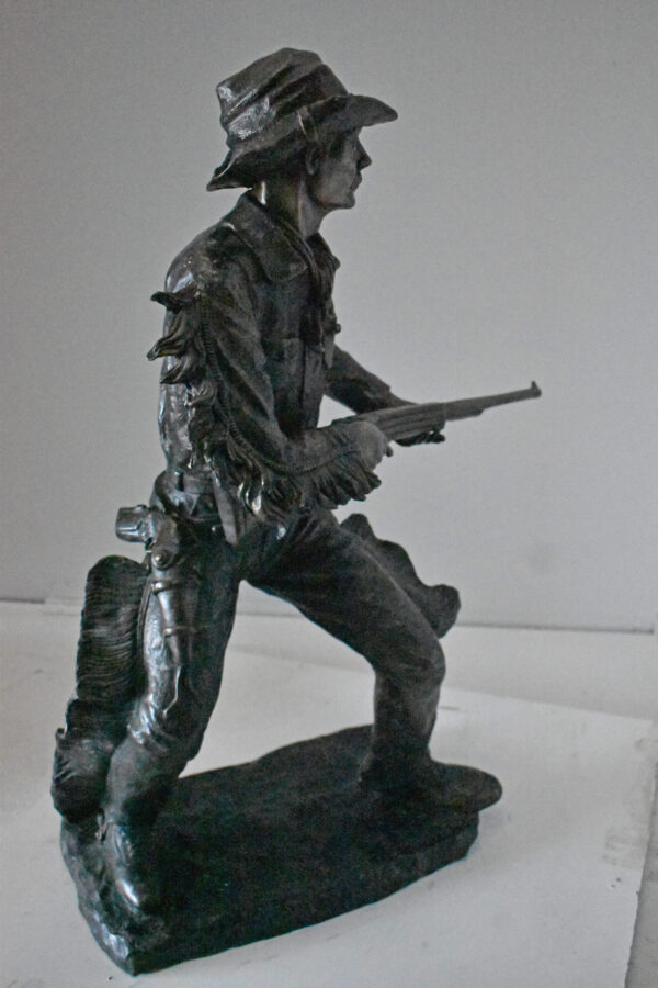 Cowboy with His Gun Bronze Statue - Size: 26"L x 13"W x 33"H. - Image 5