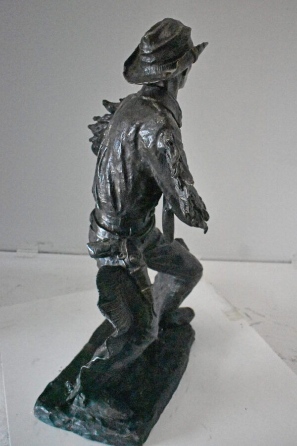 Cowboy with His Gun Bronze Statue - Size: 26"L x 13"W x 33"H. - Image 6