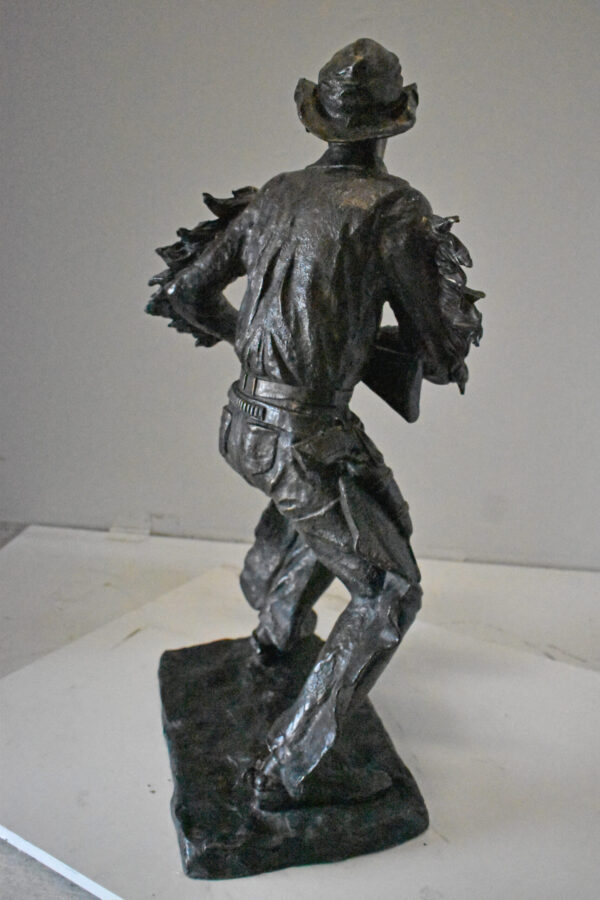 Cowboy with His Gun Bronze Statue - Size: 26"L x 13"W x 33"H. - Image 7
