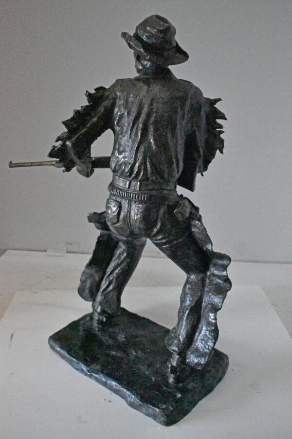 Cowboy with His Gun Bronze Statue - Size: 26"L x 13"W x 33"H. - Image 8