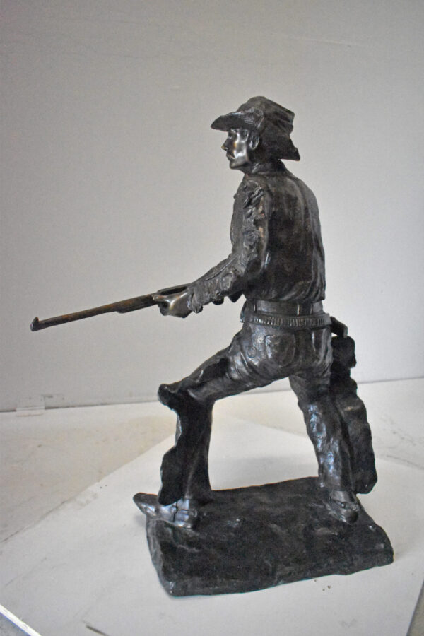 Cowboy with His Gun Bronze Statue - Size: 26"L x 13"W x 33"H. - Image 10
