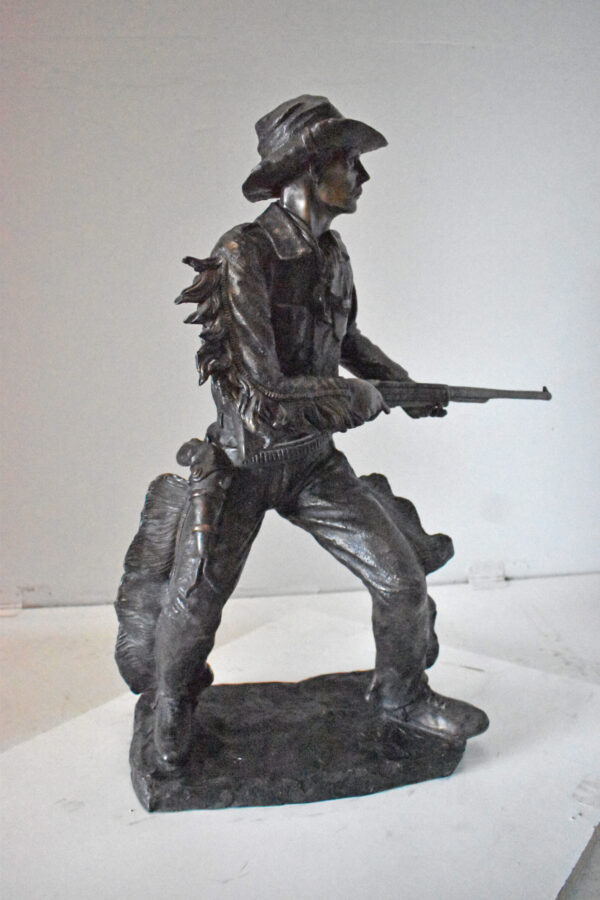 Cowboy with His Gun Bronze Statue - Size: 26"L x 13"W x 33"H. - Image 12