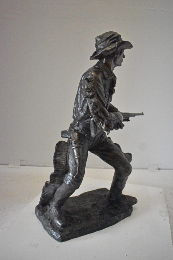 Cowboy with His Gun Bronze Statue - Size: 26"L x 13"W x 33"H. - Image 13