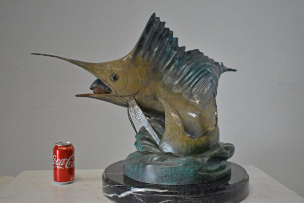 Sailfish Catching a Small Fish in Action Bronze Statue - Size: 26" x 16" x 25"H. - Image 6