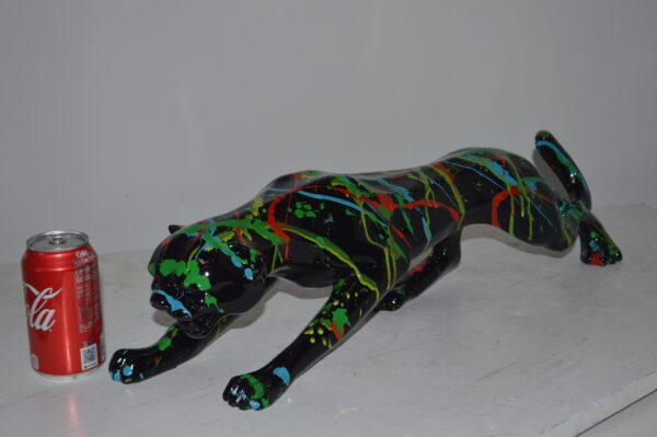 Modern Art Black Jaguar mixed colors Resin Statue - Size: 27"L x 7"W x 7"H. - Image 3