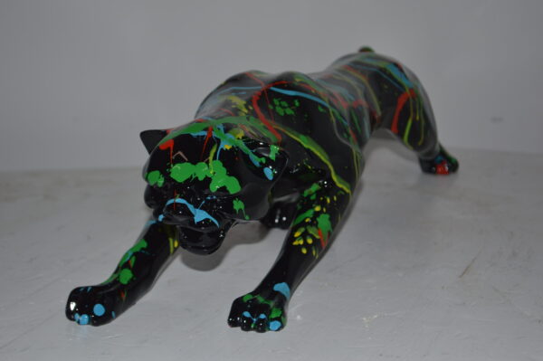 Modern Art Black Jaguar mixed colors Resin Statue - Size: 27"L x 7"W x 7"H. - Image 4