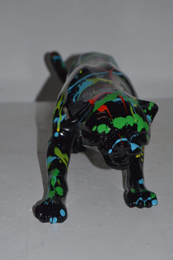 Modern Art Black Jaguar mixed colors Resin Statue - Size: 27"L x 7"W x 7"H. - Image 5