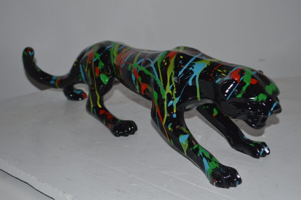 Modern Art Black Jaguar mixed colors Resin Statue - Size: 27"L x 7"W x 7"H. - Image 6