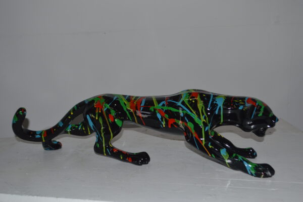 Modern Art Black Jaguar mixed colors Resin Statue - Size: 27"L x 7"W x 7"H. - Image 7