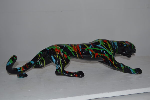Modern Art Black Jaguar mixed colors Resin Statue - Size: 27"L x 7"W x 7"H. - Image 8