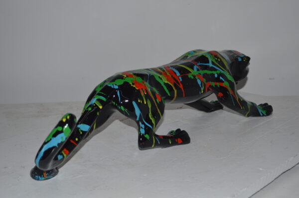 Modern Art Black Jaguar mixed colors Resin Statue - Size: 27"L x 7"W x 7"H. - Image 9