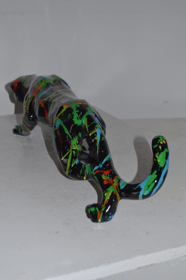 Modern Art Black Jaguar mixed colors Resin Statue - Size: 27"L x 7"W x 7"H. - Image 11